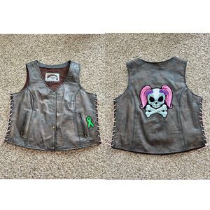Blacktop Gear Genuine Leather Motorcycle Vest Brown Biker Pit To Pit 23 In Fit L